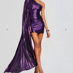 Retrofete Shimmering Purple One-Shoulder Dress
